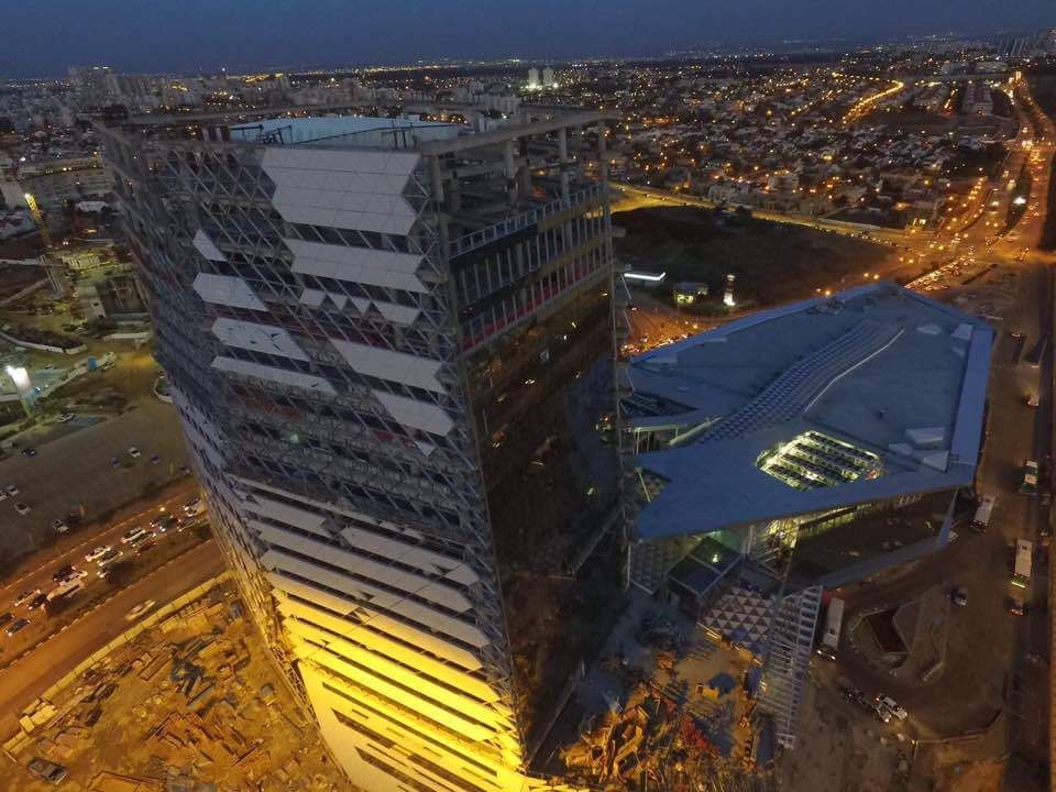 Curtain wall towers at night